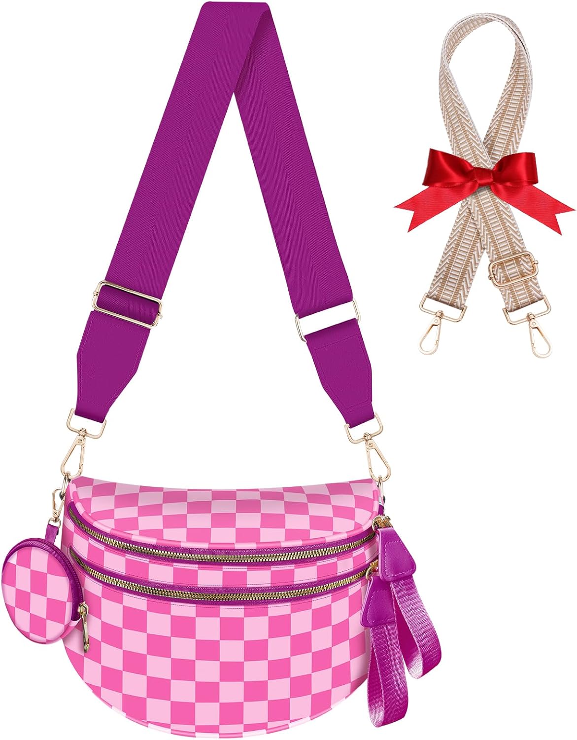 Stylish Checkered Bum Bags for Women with Extra Strap Included