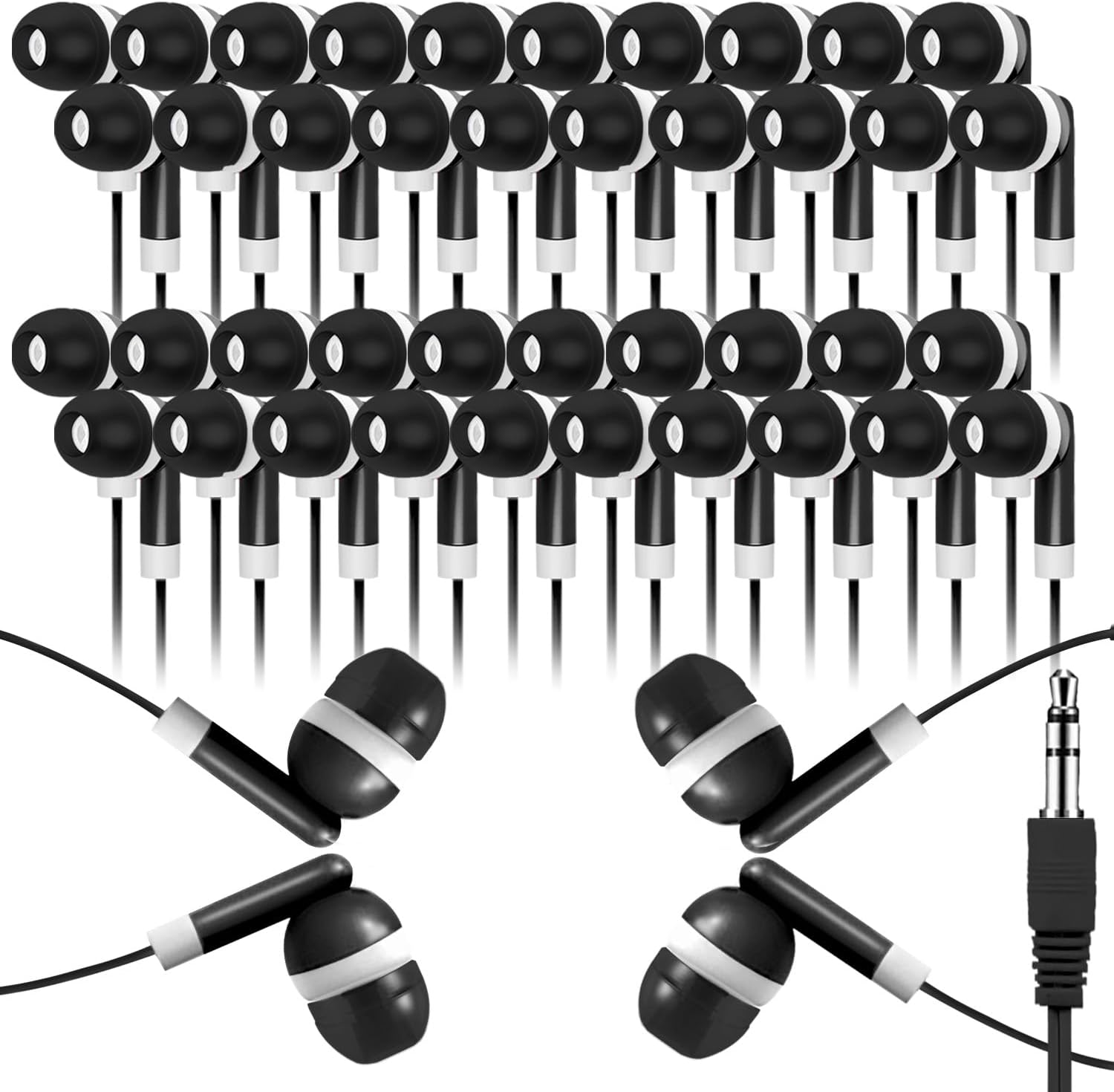 Bulk 100 Pack Wired Earbuds for School Kids - Durable & Wholesale Set
