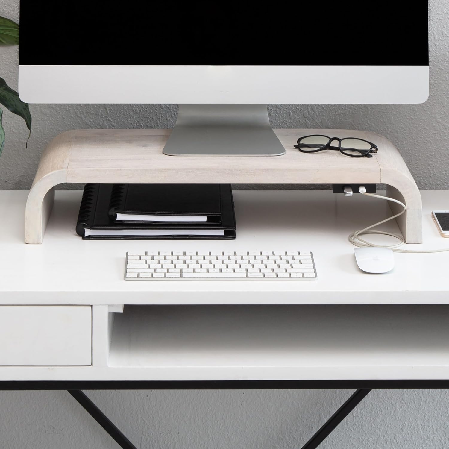 Ergonomic Wood Monitor Stand Riser for Home Office Setup