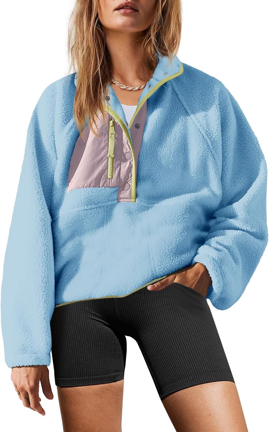 Yanekop Womens Fuzzy Fleece Pullover Sherpa Sweatshirt Jacket