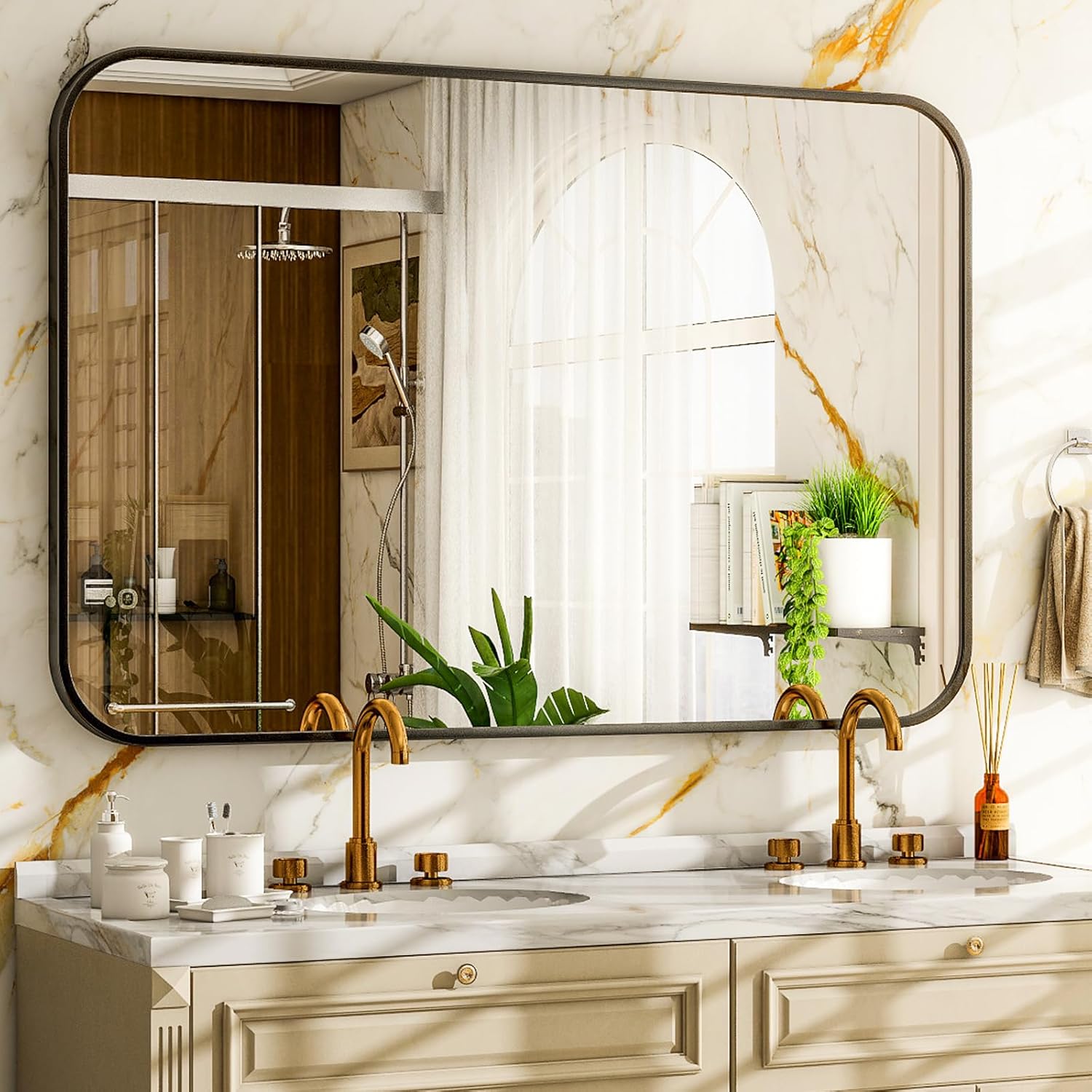 30 x 40 Inch Rounded Rectangular Bathroom Mirror for Decor