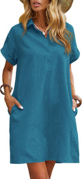 Zeagoo Womens Cotton Shirt Dress Summer Casual Short Sleeve Wash