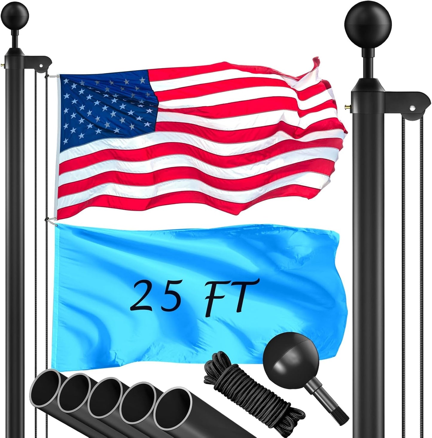 Durable 25FT Heavy Duty Flag Pole Kit with American Flag Included