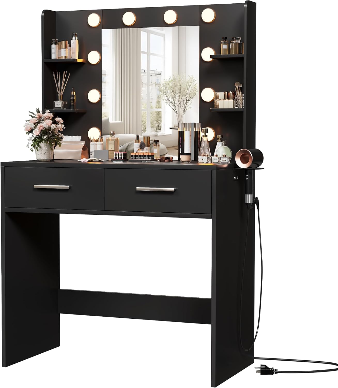 Furmax Makeup Vanity Desk with Mirror and Power Outlet Features