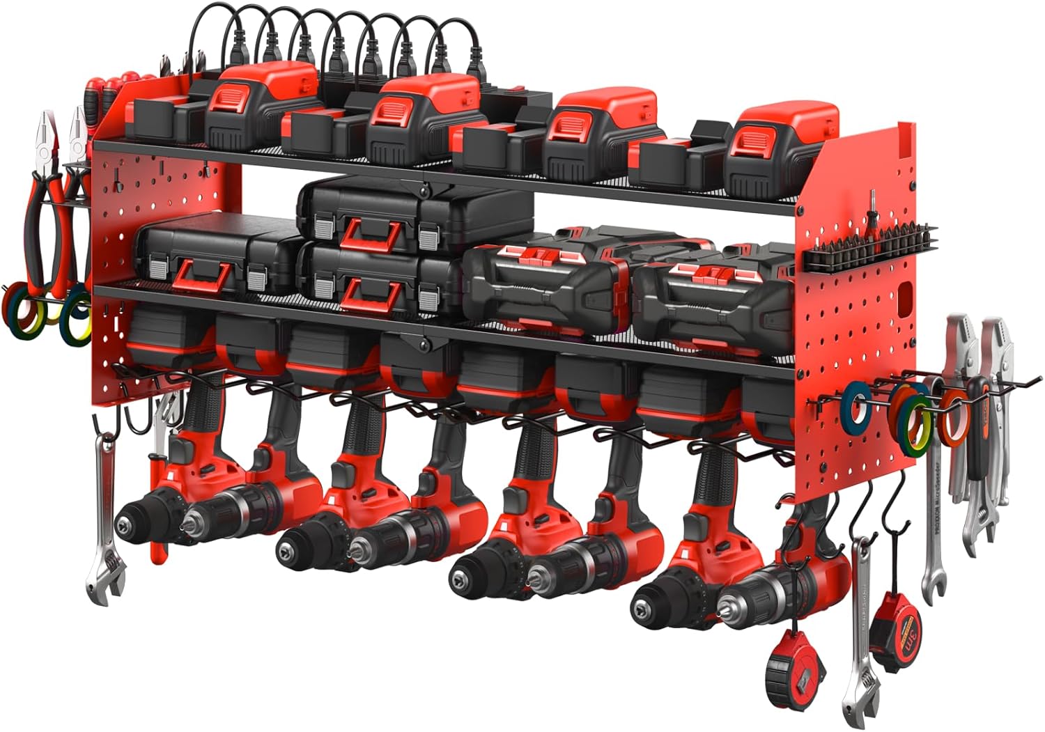 JUNNUJ Large Pegboard Power Tool Organizer with Charging Station