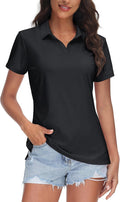 TACVASEN Women's V-Neck Polo Shirt UPF 50+ - Quick Dry Golf Top Soft
