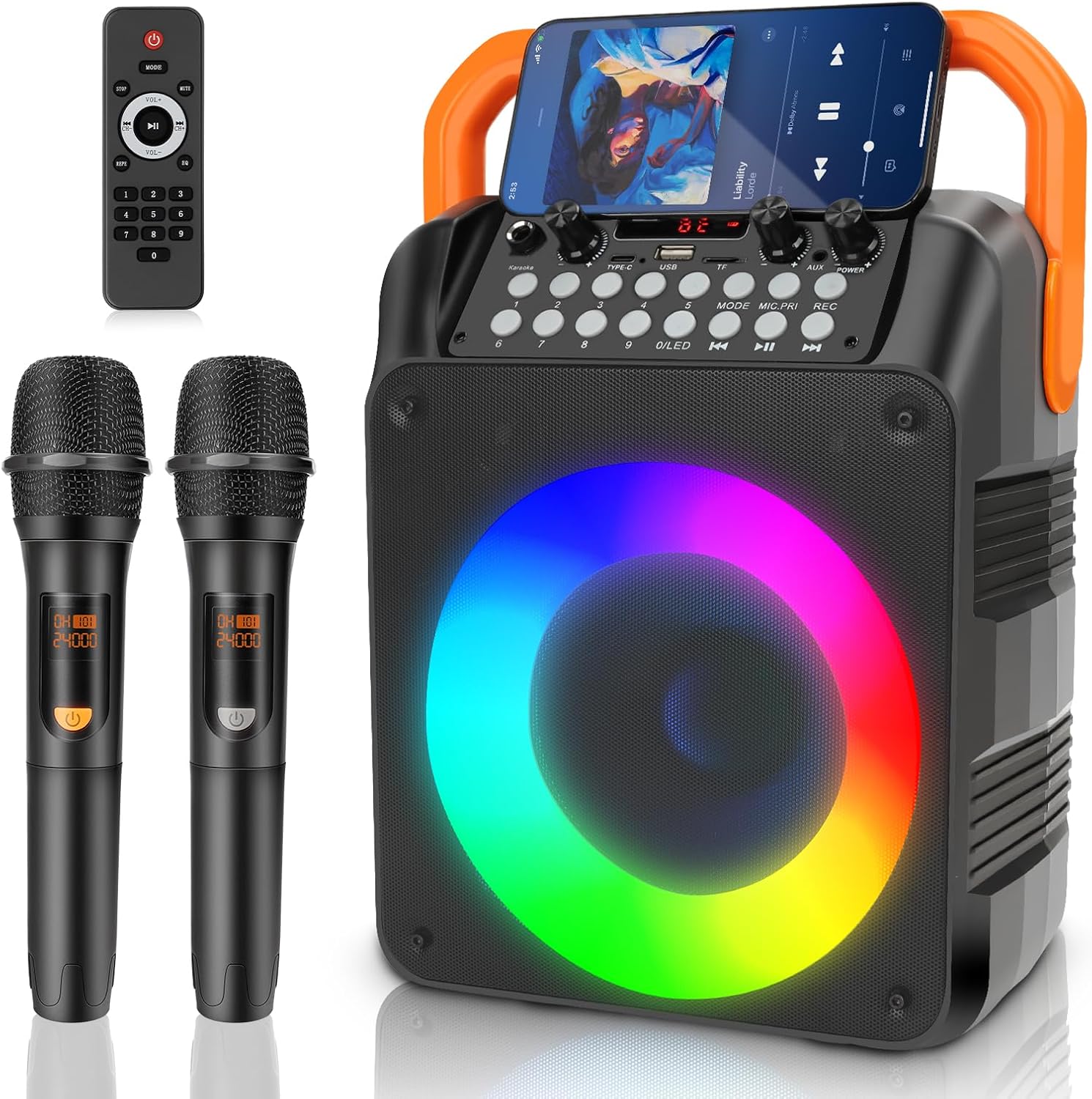 YUOIOYU Karaoke Machine with 2 Wireless Microphones