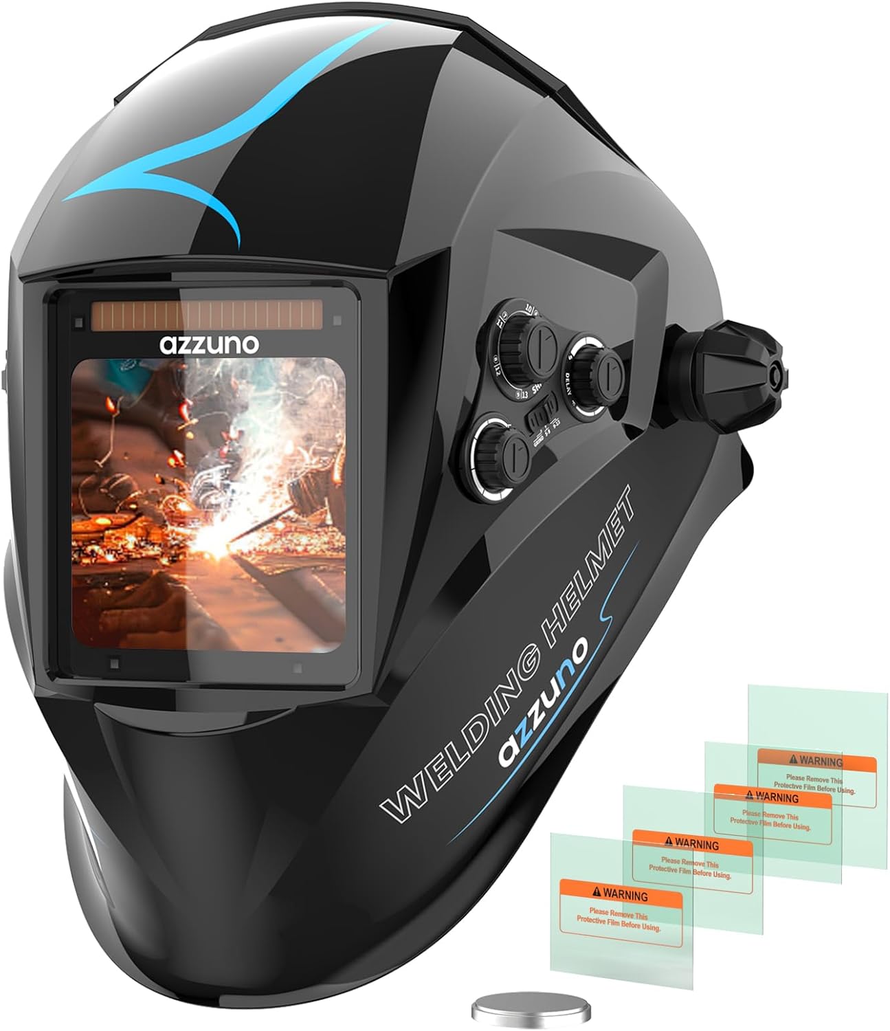 AZZUNO Solar Powered Welding Helmet - True Color View, Wide Shade Range!