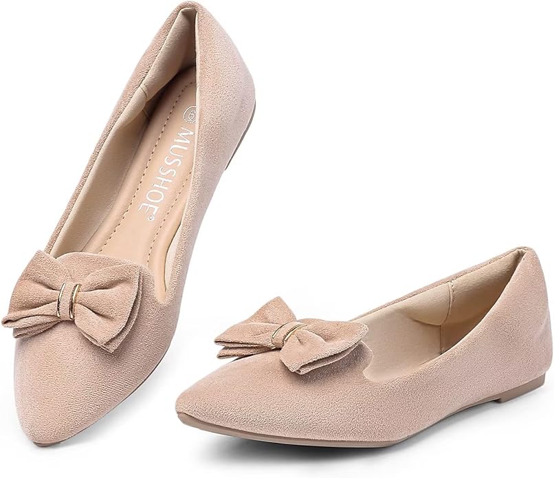 MUSSHOE Flat Shoes Women Comfortable Pointed Toe Slip On Flats