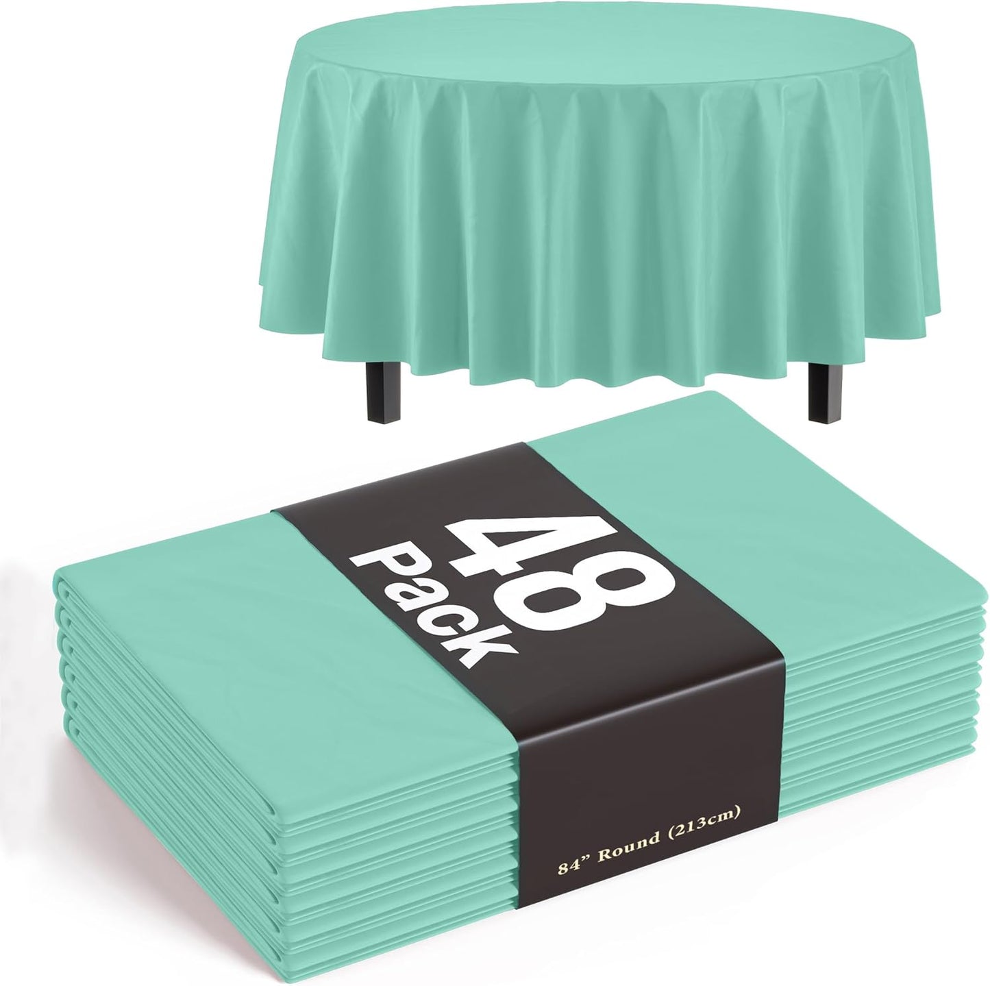 Mint Round Tablecloths Disposable for Parties - 48 Pack 84