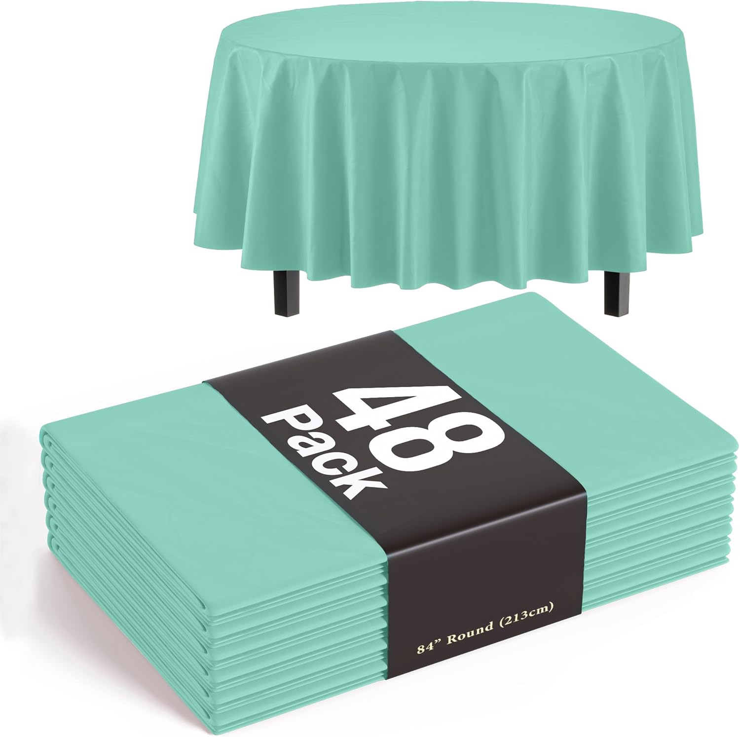 Mint Round Tablecloths Disposable for Parties - 48 Pack 84