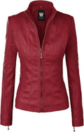Lock and Love Slim Fit Vegan Leather Moto Jacket for Women - Sleek
