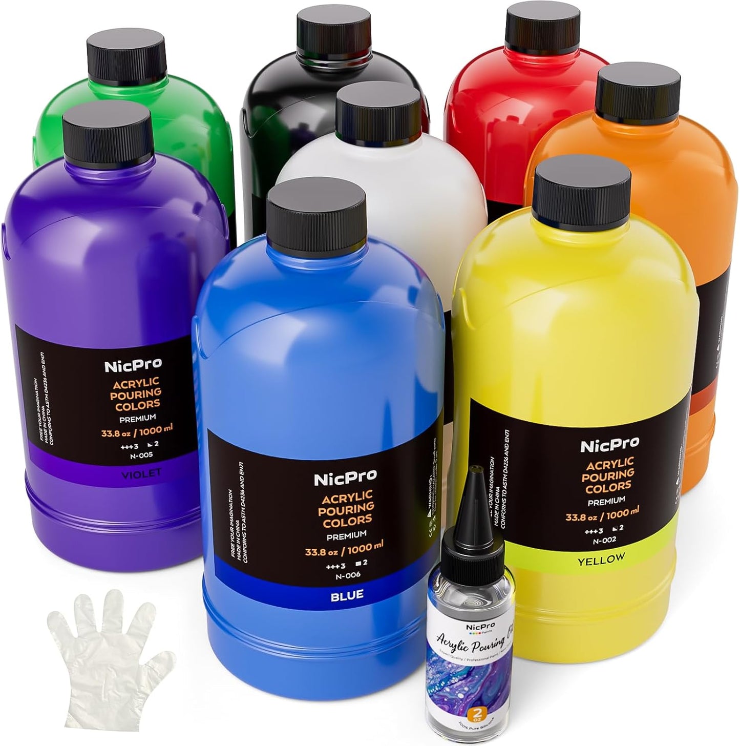 Nicpro 8 Colors Large Bulk Acrylic Pour Paint Set for Art