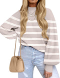 ZESICA Women's 2025 Fall Turtleneck Striped Ribbed Knit Sweater Shoes
