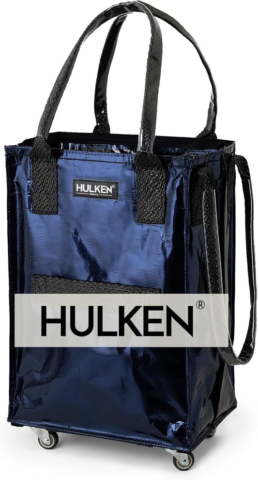 Small Midnight Blue Reusable Grocery Bag On Wheels for Easy Transport