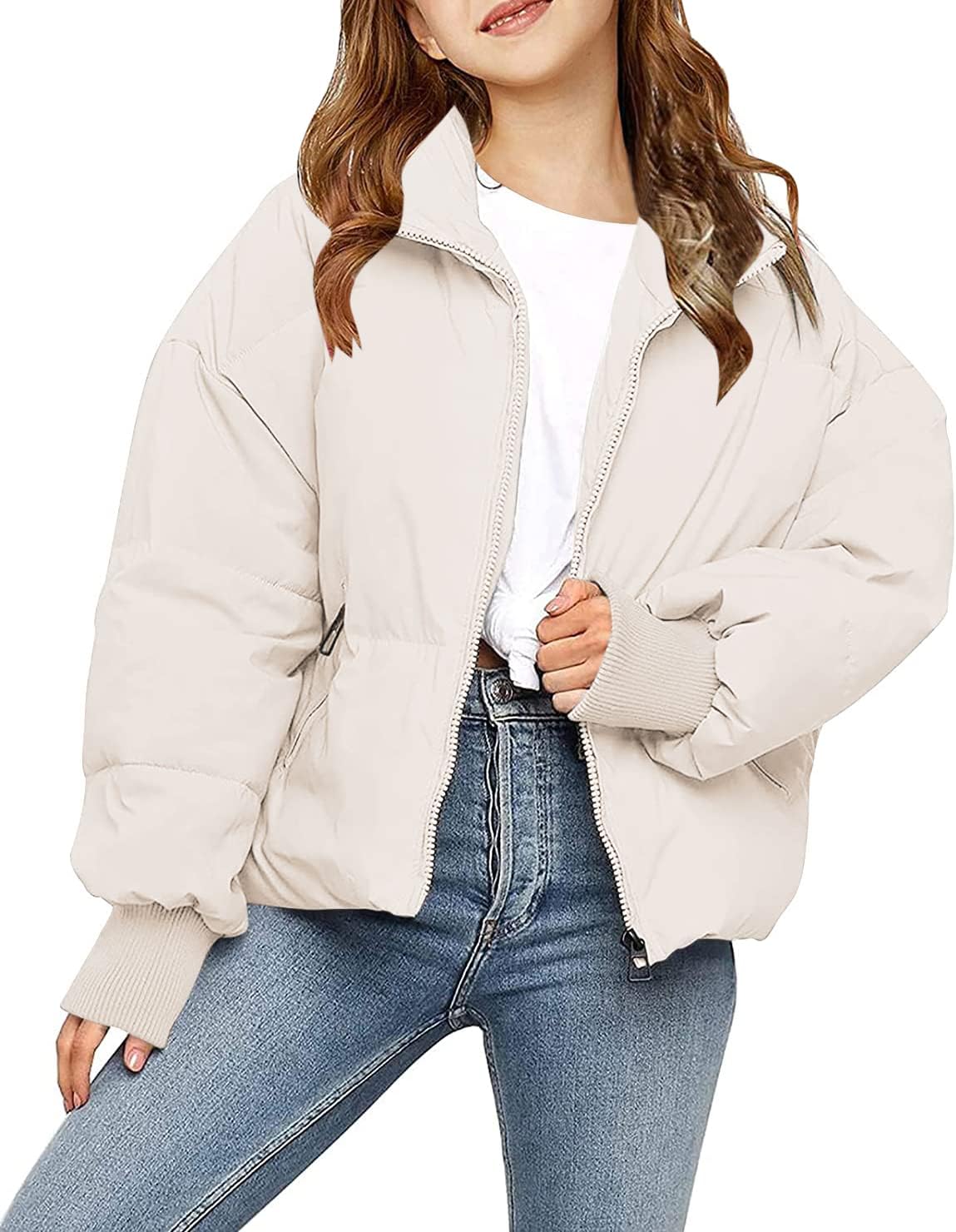 rrhss Girls Winter Long Sleeve Zip Puffer Jacket for Kids