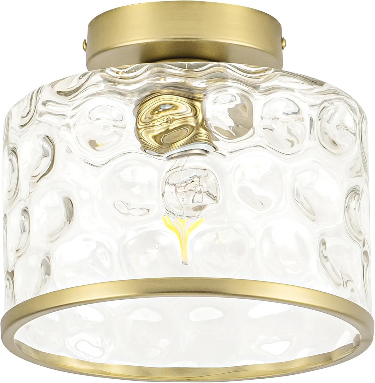 Gold Flush Mount Ceiling Light with Clear Hammered Glass Shade