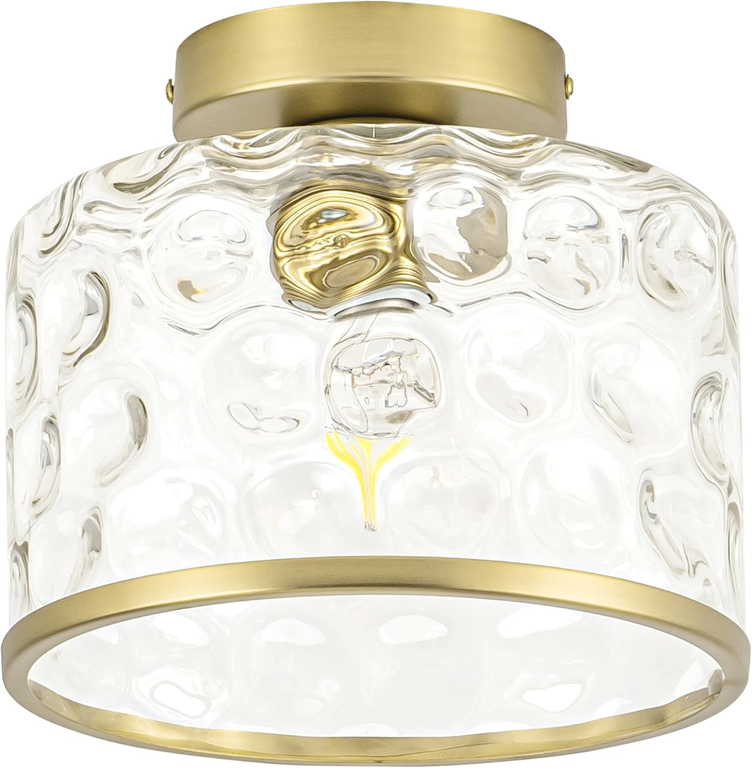 Gold Flush Mount Ceiling Light with Clear Hammered Glass Shade