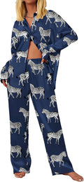 Ekouaer Womens Satin Silky Pajama Set 2 Piece Print PJs (Style 6KHQ)