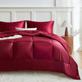 King Size Comforter Set Burgundy - Reversible Satin Microfiber