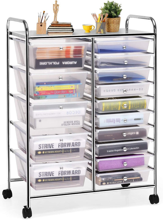 GOFLAME 15-Drawer Rolling Storage Cart for Home and Office