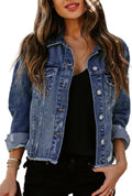 Sidefeel Women's Denim Jacket Long Sleeve Distressed Jean Coat