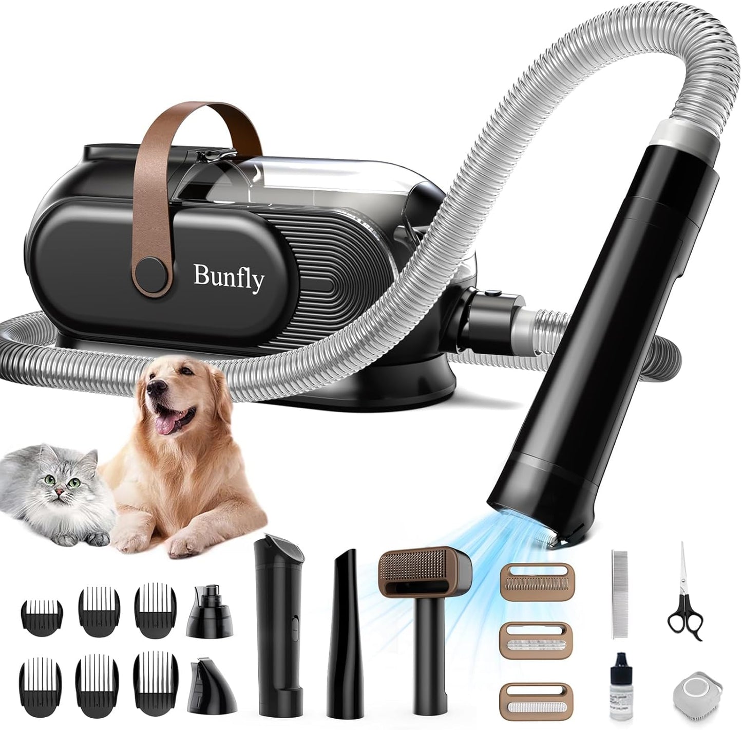 Bunfly Pet Grooming Kit: 13000kpa Strong Suction, Hair Removal, 11 Tools