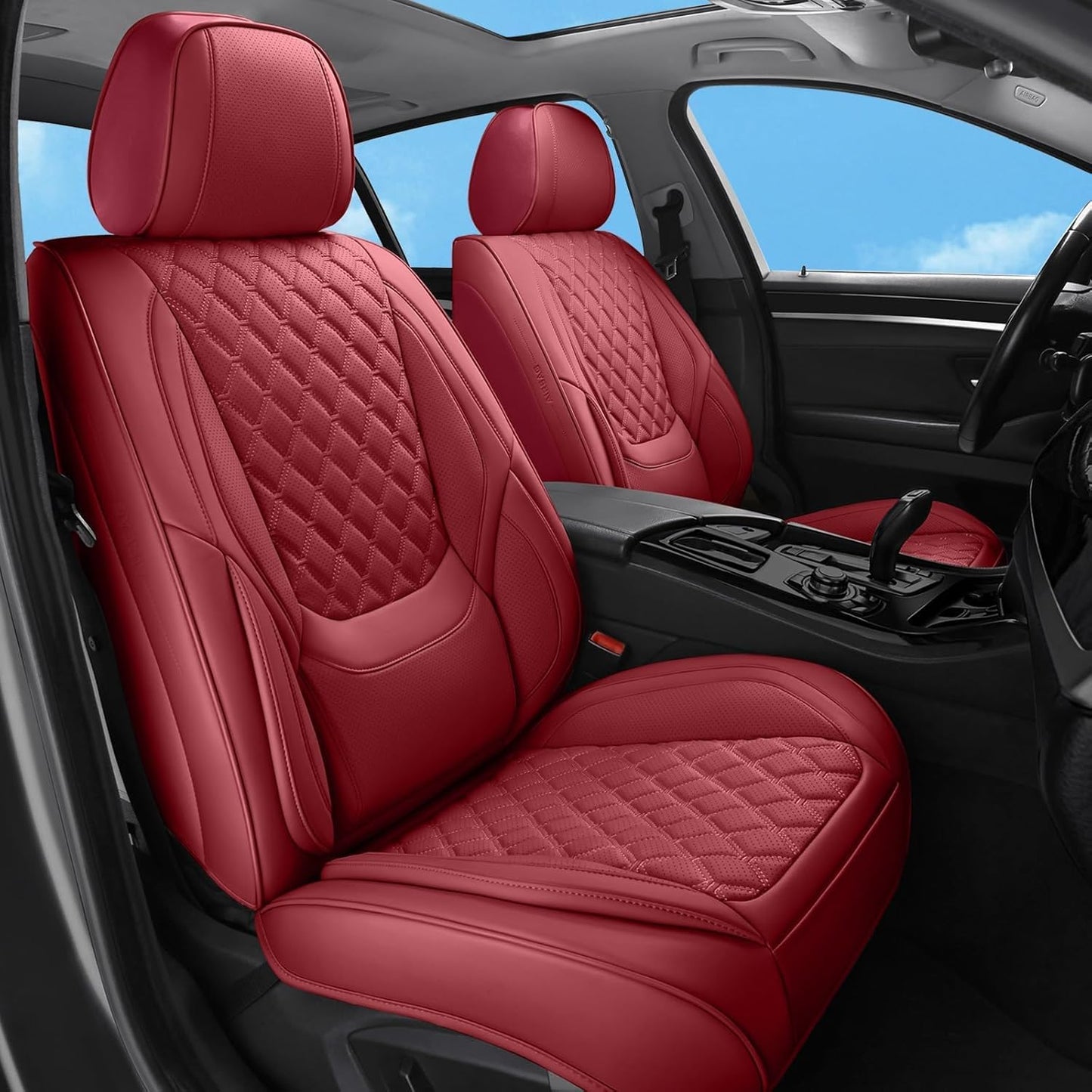 Car Seat Covers Full Set Red Luxury Faux Leather Waterproof