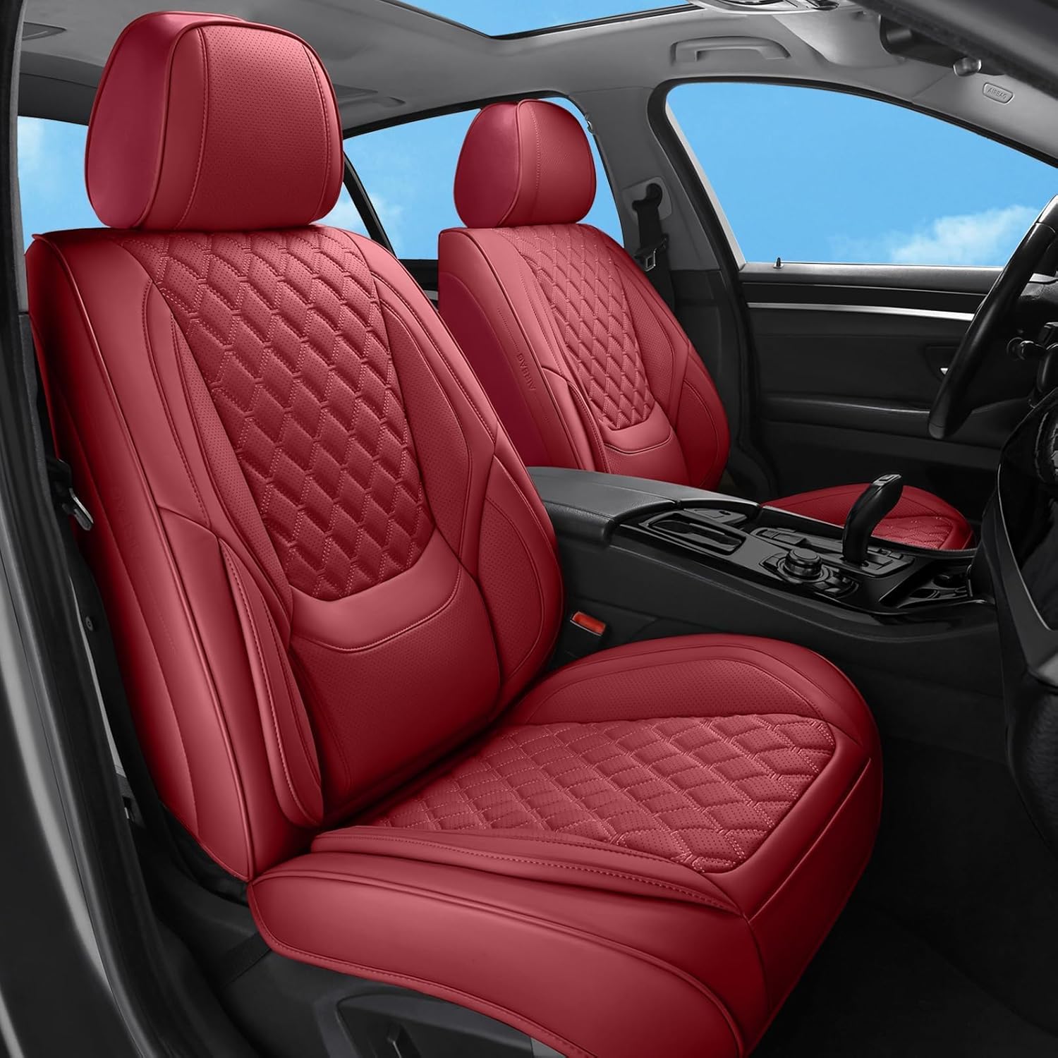 Car Seat Covers Full Set Red Luxury Faux Leather Waterproof