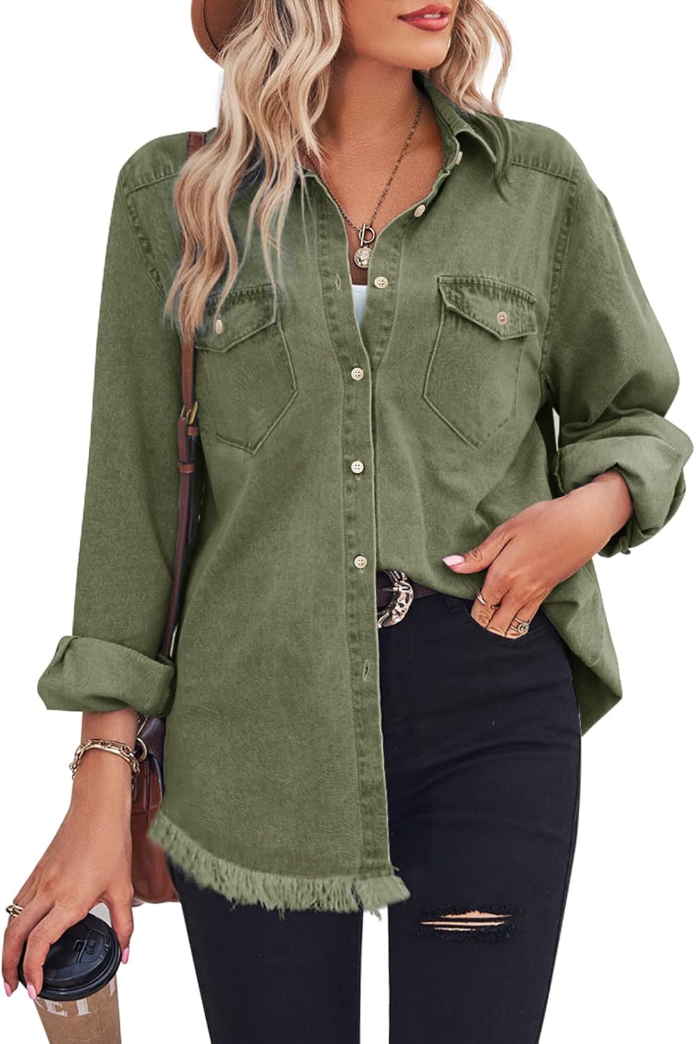 Zilcremo Women Denim Shirt Long Sleeve Button Down Blouse