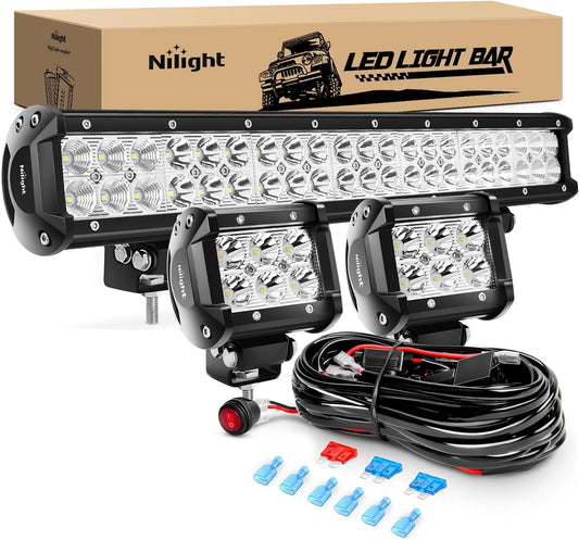 Nilight 20Inch 126W Spot Flood Combo Off Road LED Light Bar