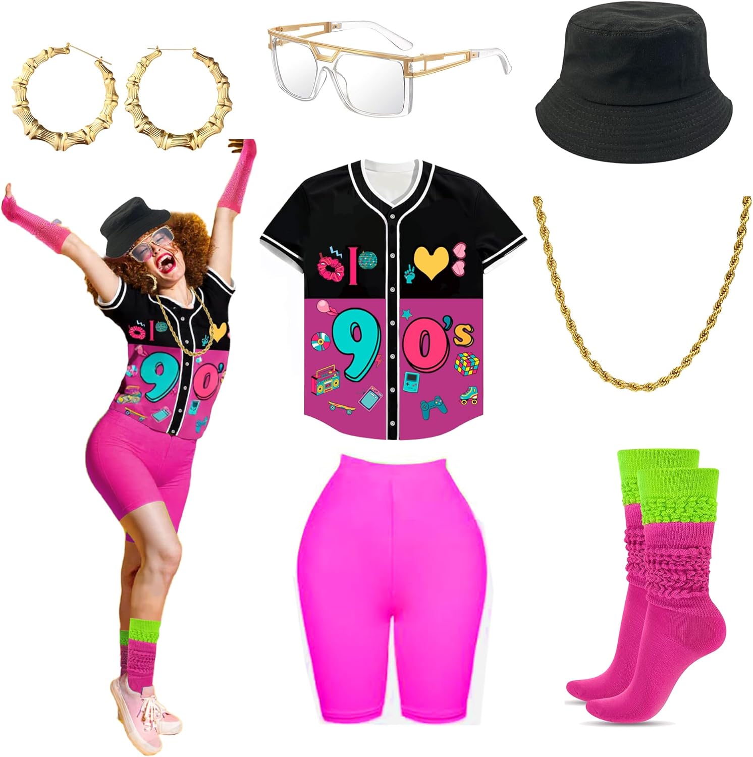 80s Outfit Women Costume Accessories Set for Retro Parties