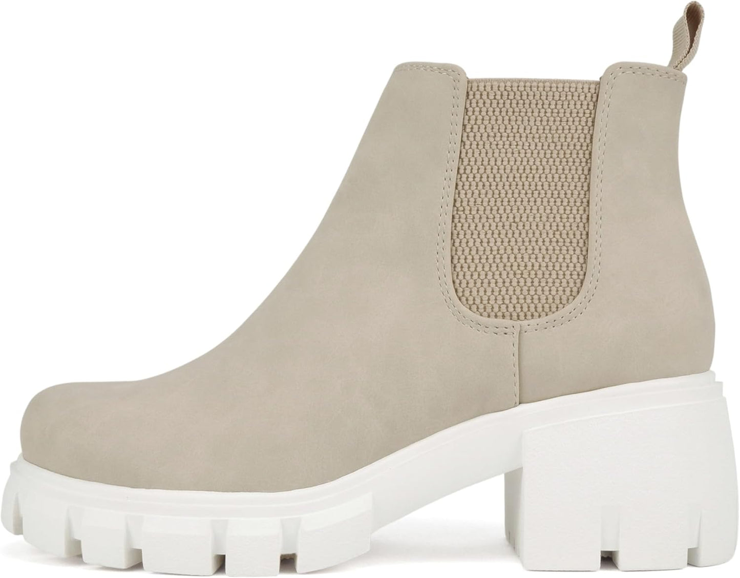 Soda PIONEER Women Lug Sole Mid Heel Chelsea Ankle Bootie