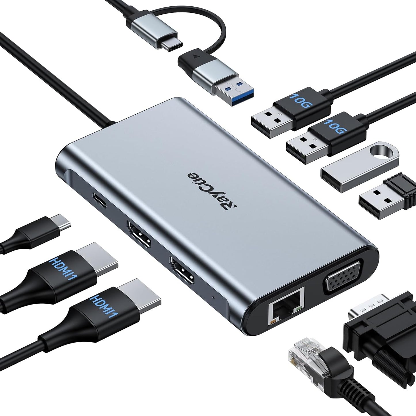RayCue 9-in-1 USB C Docking Station for Triple Display Setup