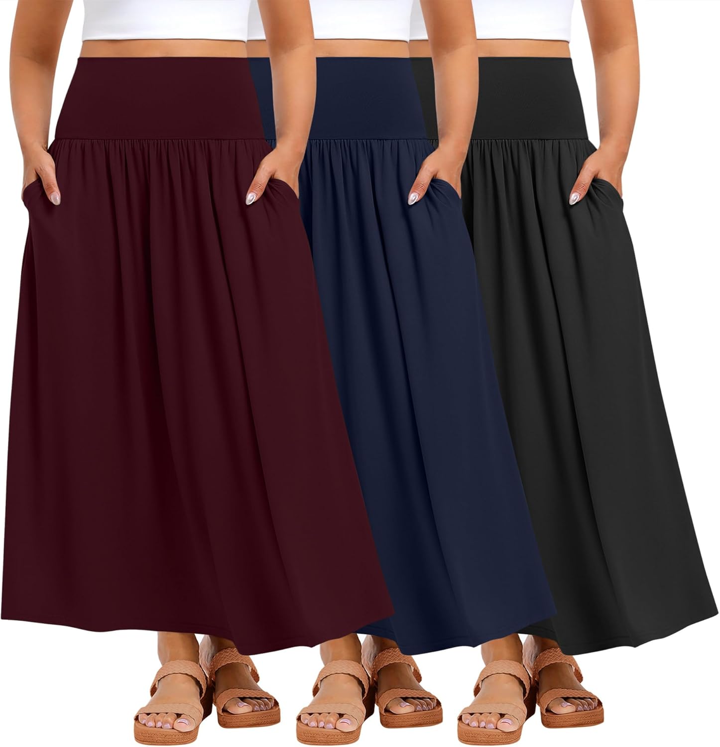 Plus Size Maxi Long Skirts for Curvy Women - 3 Pack Set