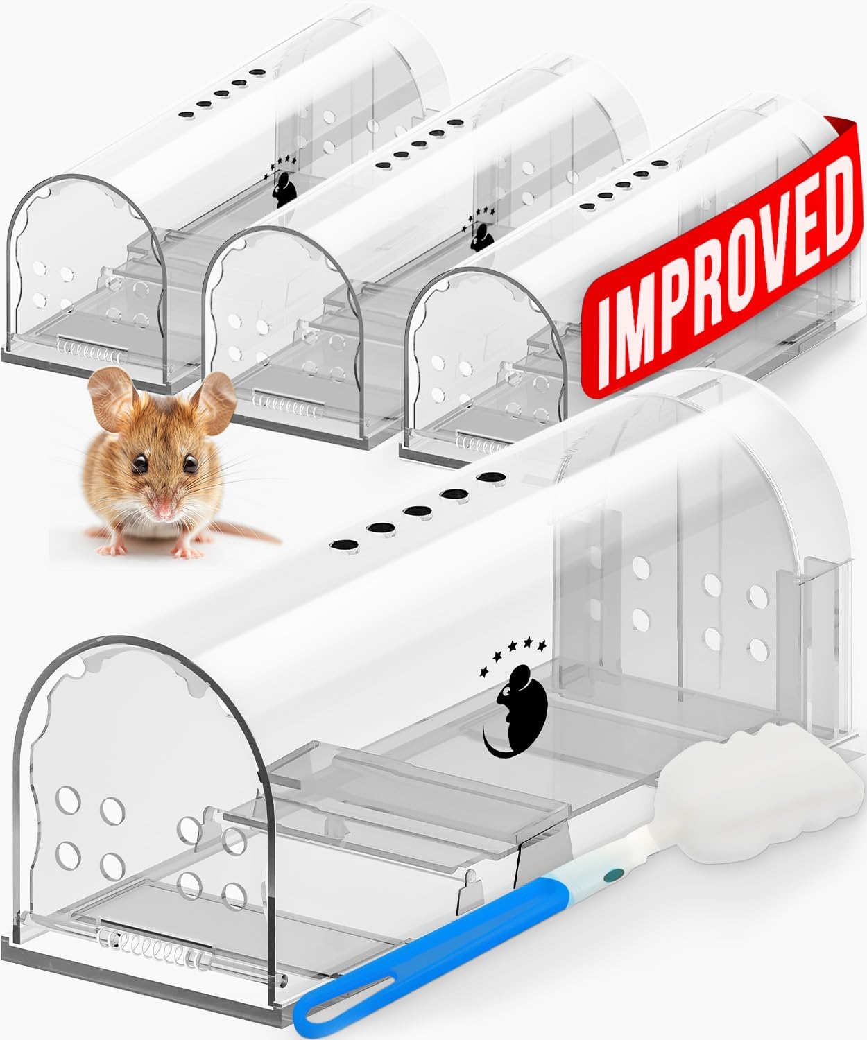 4 Pack Humane Mouse Traps - No Kill, Easy Clean, No Touch Release