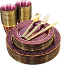 Clear Purple Plastic Plates Set - 150PCS Purple and Gold Party