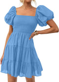 Stylish Boho Mini Dress for Women with Puff Sleeves by ZESICA