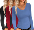 Ekouaer Womens Long Sleeve V Neck Slim Fit Tops for Fall 2024