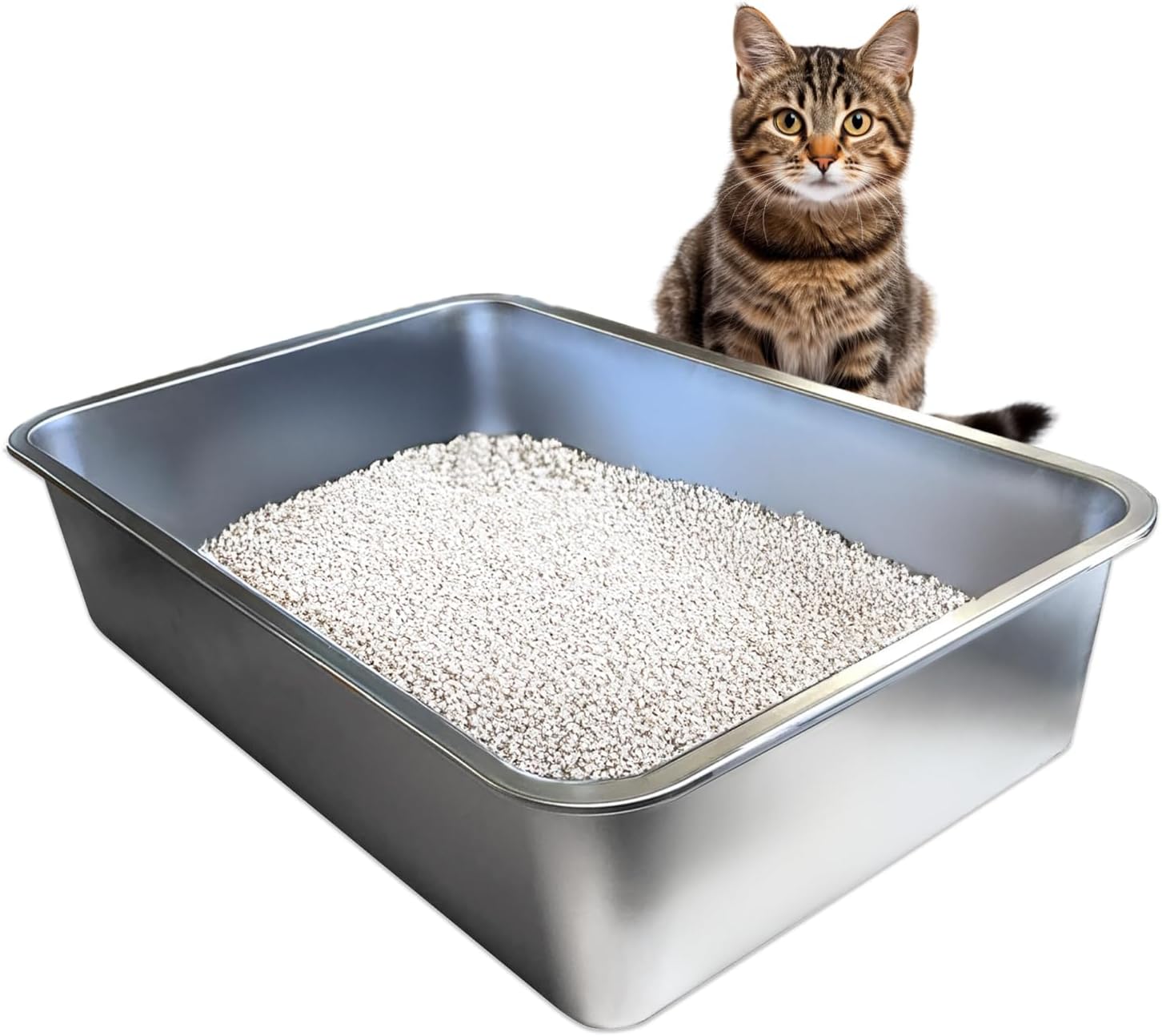 iPrimio Stainless Steel Litter Box - XL Nonstick Cat Pan