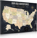 Canvas USA Map Painting for Wall Decor - Large Pinnable Travel Map