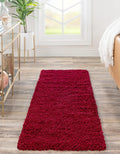 Unique Loom Solid Shag Runner 2ft 6in x 19ft 8in - Plush Cherry Red