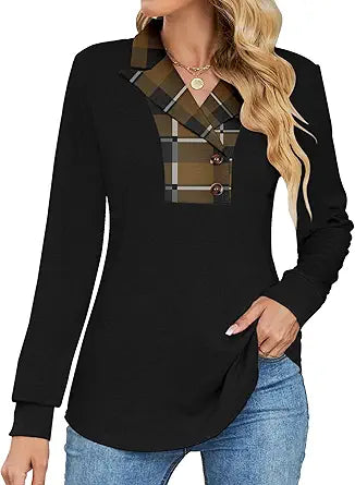 Micoson Women's Long Sleeve Button Lapel Tunic Tops for Fall