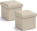Small Storage Ottoman Set of 2 Foldable Cube - Beige linen