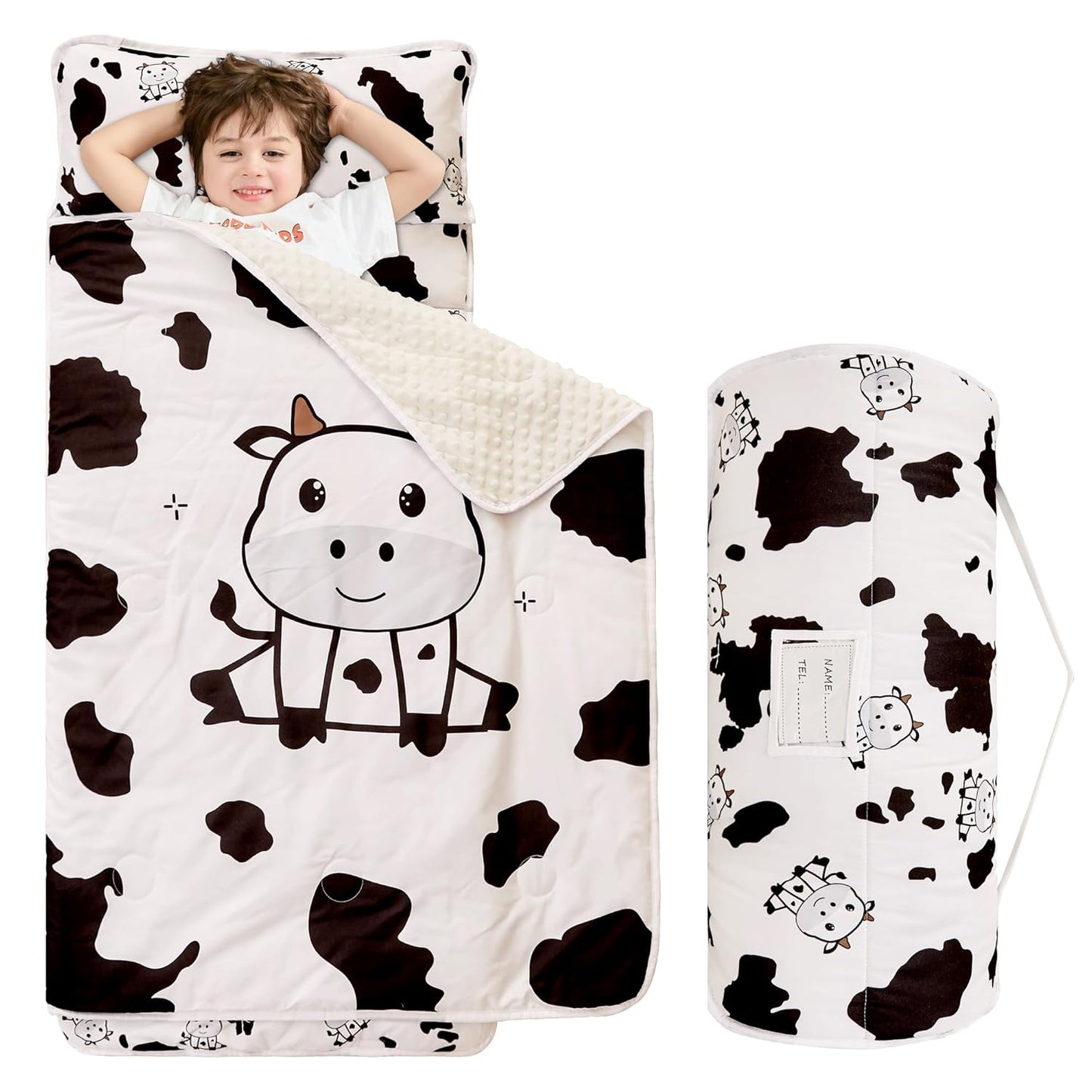 Viviland Cow Print Toddler Nap Mat for Preschool Kids Slumber