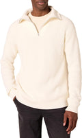 Mens Quarter-Zip Rib-Knit Relaxed-Fit Cotton Sweater - Midweight