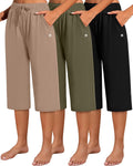 Neer Women's Capri Pants 3 Pack - Lightweight Wide Leg Cotton Blend
