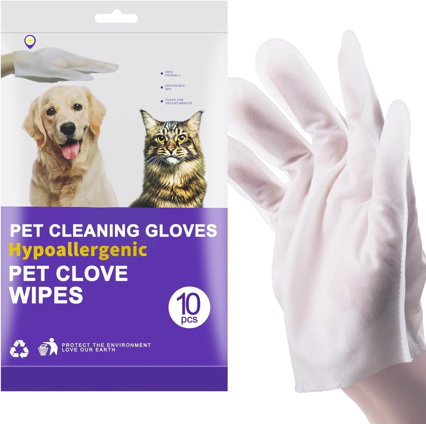 10PCS LOPACCA Pet Wipes: No Rinse, Deodorizing Gloves for Clean & Fresh Dogs