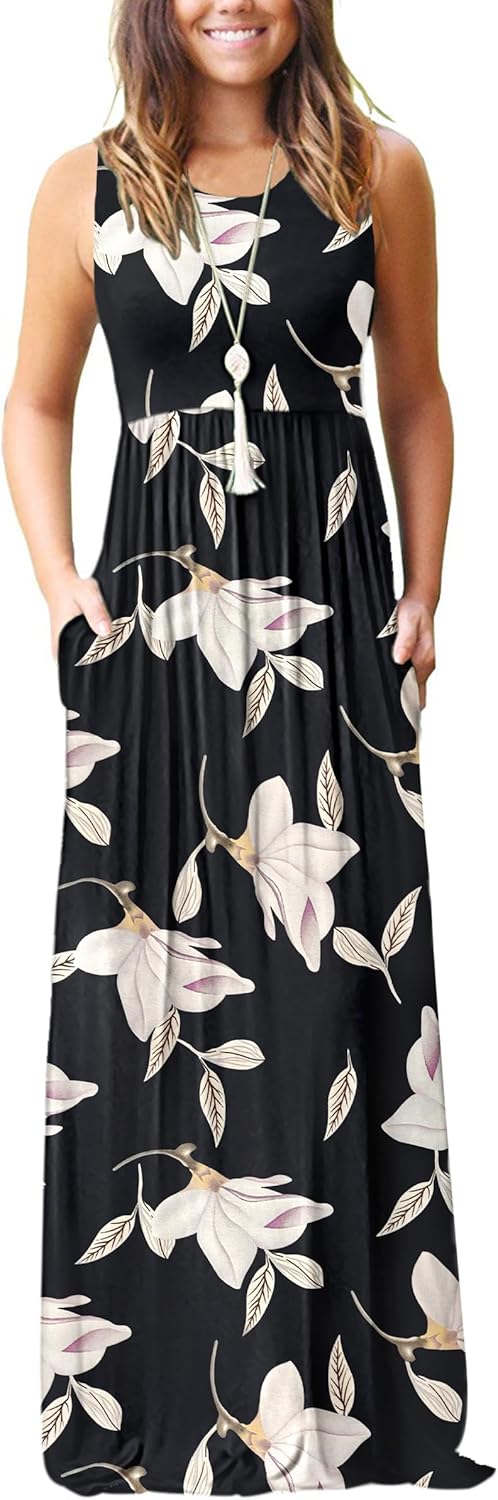 AUSELILY Women's Summer Sleeveless Maxi Dress with Pockets