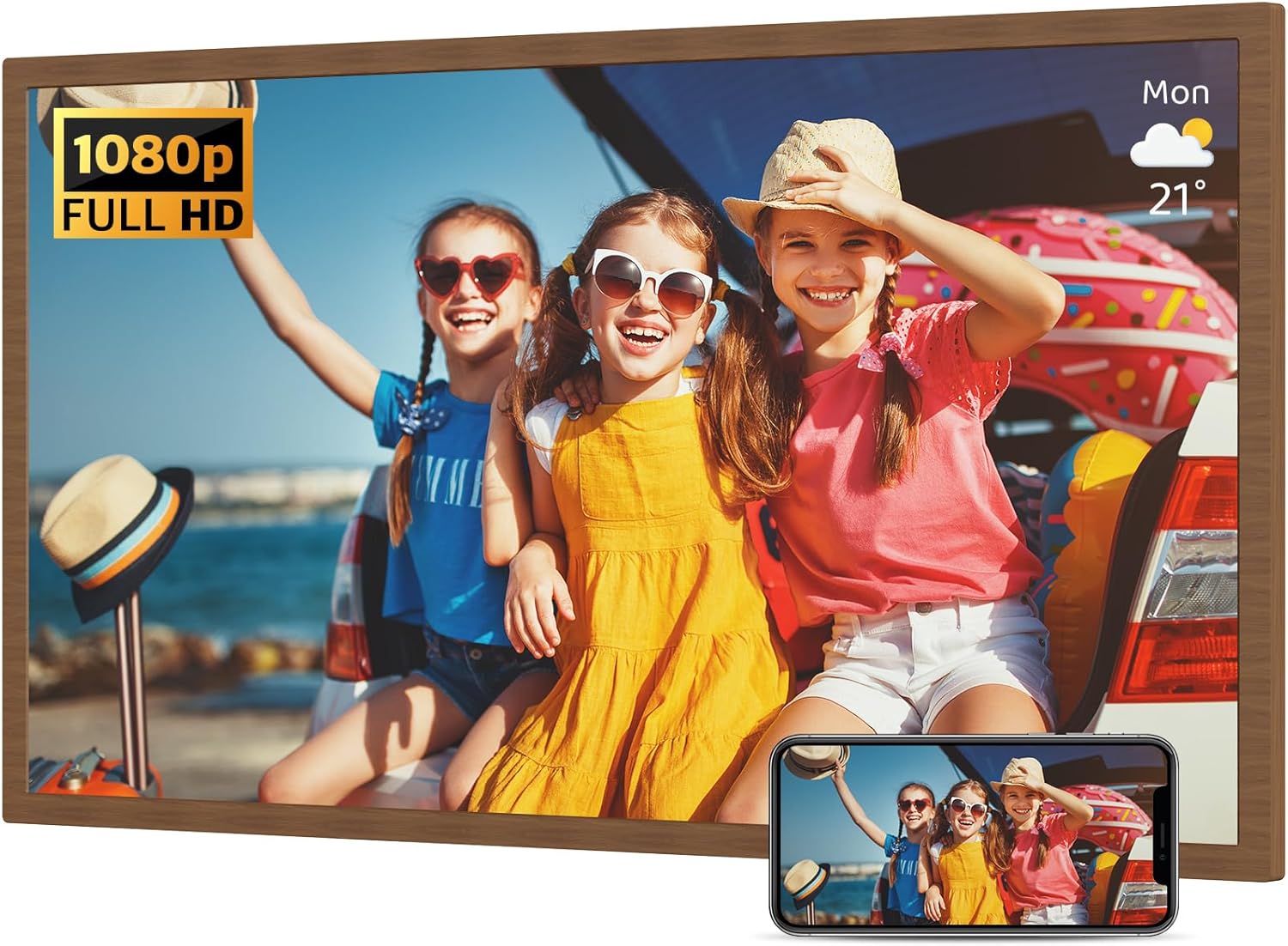 Extra-Large Digital Picture Frame 32in with Wood Frame Design
